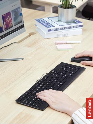 Lenovo 300 USB Wired Keyboard – Ergonomic Full-Size Design with Adjustable Tilt for Ultimate Comfort, Spill-Resistant & Compatible with Windows 7/8/10 – Enhance Your Typing Experience with Reliable Performance and Sleek Black Finish