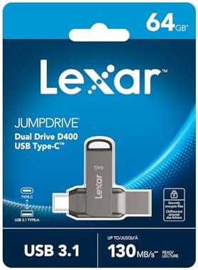 Lexar 256 GB Dual Drive D400 – High-Speed USB 3.2 Type-C & Type-A Flash Drive for Seamless Photo Backup and Storage Expansion, Perfect for i Phone 15 Users, Swivel Design with Durable Metal Housing, Up to 130 MB/s Transfer Rates for Effortless File Management and Enhanced Device Compatibility