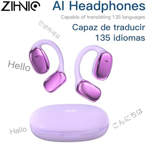 ZIHNIC AI Translation Earbuds – Cutting-Edge Wireless Headphones with Real-Time Language Translation for Effortless Global Communication, 138 Languages Supported, Triple Smart Mode Functionality, and IPX5 Waterproof Rating – Perfect for Adventurous Travelers and Dynamic Professionals in Elegant Purple Design