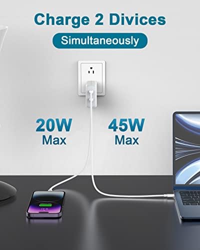 Advanced Dual-Port USB-C Charger for Mac Book Air/Pro (13-16 inch) & i Pad Pro/Air/Mini – 67 W Power Adapter with 6.6 FT Cable – Ultra-Fast Charging for M1, M2, M3 Chips – Universal Compatibility for All USB-C Devices – Enhanced Safety Features with Soft LED Indicator – Perfect for Travel and Versatile Use