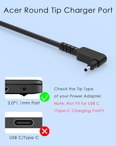 Premium 65 W Laptop Charger for Acer Chromebook – Fast Charging AC Adapter with Enhanced Safety Features for Models CB3, CB5, R11, R13, C720, and More – Reliable Power Supply with Over-Voltage, Over-Current, and Short-Circuit Protection – Compatible with Multiple Acer Series – Includes Power Cord and User Manual – Perfect for Home or Office Use