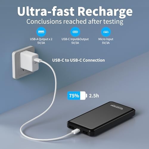 Ultra-Slim 10,000 m Ah Dual-Pack Portable Charger – 15 W Fast Charging Power Bank with USB-C Compatibility for i Phone, Samsung, Pixel & More – Effortless Mobility & Reliable Power Solutions