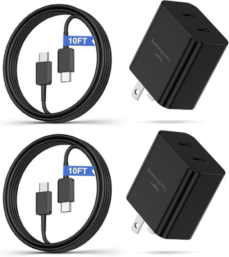 Dual Pack 45 W Super Fast Charger with 10 ft Type C Cable for Samsung Galaxy Devices – Quick Charge Solution for S25, S24 Ultra, S23+, S22+ & More – Portable, Durable & Reliable Android Power Adapter