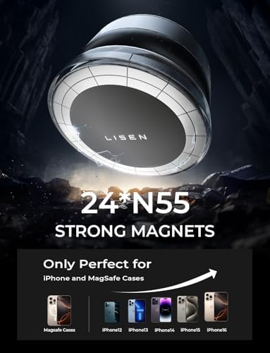 LISEN Mag Safe-Compatible Car Phone Holder – 360° Rotatable Suction Mount for Content Creators & Fitness Enthusiasts – Durable Carbon Fiber Design for Enhanced Stability & Versatility – Ideal for Hands-Free Navigation & Gym Use