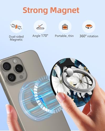 Tycamp Vintage Floral Magnetic Phone Grip – Chic Mag Safe-Compatible Ring Holder for i Phone 16/15/14/13/12 Series – Adorable & Practical Phone Stand for Women and Girls – Superior Grip for Safe Handling & Effortless Selfie Capture