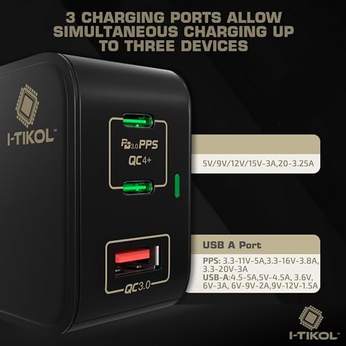 65 W Ga N Fast Charging Block with 3 Ports – Compact USB-C & USB-A Wall Charger for Mac Book, i Pad, i Phone 14, Dell XPS – Foldable Design for Travel Convenience, High-Speed Power Delivery, and Enhanced Device Compatibility