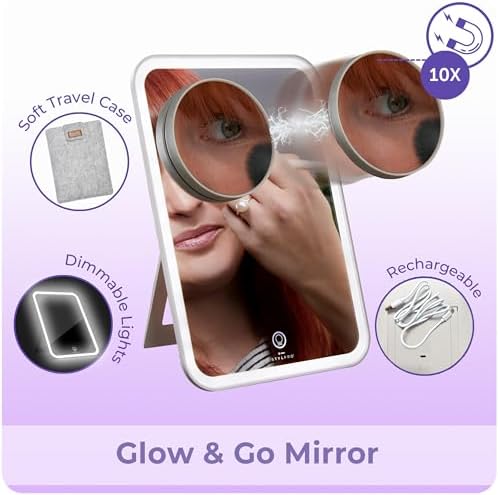 stylPro Glow and Behold Mirror with LED Lights | Magnetic 10x Magnifying Mirror | Touch Screen Button | Phone Holder | USB Charging | Adjustable Stand | Soft Luxury Travel Case | USB Charging Cable – Enhanced Compatibility and Speed