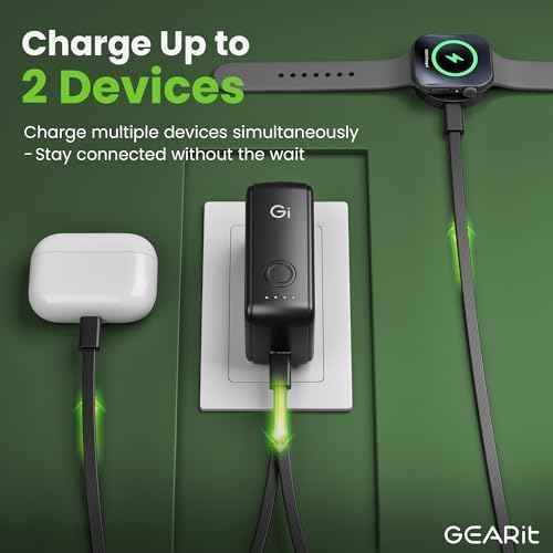 GEARit 3-in-1 Ga N Portable Charger: 5,000 m Ah Power Bank with Integrated USB-C Cable & Foldable AC Plug for Effortless Travel Charging – 33 W Rapid Power Delivery for All Devices