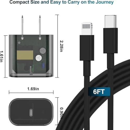 Ultra-Fast 20 W USB-C Charger with 6-Foot Lightning Cable – Convenient 3-Pack for i Phone 14/13 Pro, Ideal for Home and Travel – Superior Durability and Extended Reach for Effortless Charging Anytime