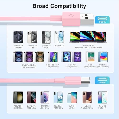 3-Pack Black [3.3FT+3.3FT+6FT] USB A to USB C Cable，USB to USB C Car Carplay Cable for iPhone 16 15 Pro Plus Pro Max，for iPad Pro/Air/Mini，for Samsung S24/S23/S22，for MacBook Pro/Air and More – Enhanced Compatibility and Speed