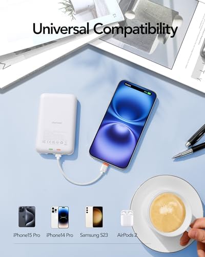 Charmast 10000 m Ah Slim Power Bank – 20 W Fast Charging Portable Charger with Removable Cable for i Phone & Android – Lightweight Hand-Free Battery Pack with Digital Display for Effortless Travel Convenience