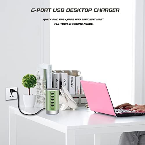 Power Up in Style: Universal 6-Port USB Charging Hub with Smart Identification Technology for i Phone, i Pad, and More – Compact, Fast Charging Station in Elegant Purple Finish for Home and Office Use