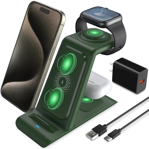 HATALKIN Advanced 3-in-1 Wireless Charging Hub: Ultimate Power Station for Apple Watch, i Phone 16/15/14/13/12 Pro Max/X/XS, and Air Pods Pro – Rapid Intelligent Charging in a Modern, Space-Saving Design for Effortless Home and Office Efficiency