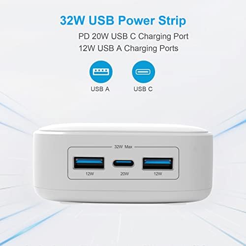 Travel-Ready Power Strip with 20 W USB-C Charging, 6 FT Extension Cord, ETL Certified Flat Plug Power Strip for i Phone 14/13/12 Pro Max and i Pad Pro/Air – Compact Mini Power Solution for Home and Office, High-Speed Device Charging
