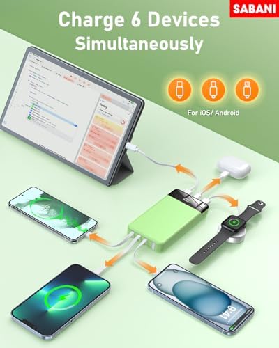 SABANI 35,000 m Ah Portable Power Bank – All-in-One Fast Charging Solution with 4 Built-in Cables for Seamless Device Compatibility – Ideal for i Phone 15, 14, 13, and Android Smartphones – Sleek Green Design for Ultimate Portability and Style – Perfect for Travel and Daily Use – Never Run Out of Power Again!