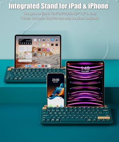 Compact Bluetooth Keyboard with Integrated Stand for i Pad & i Phone – Silent 79-Key Multi-Device Connectivity in Stylish Dark Green, Ideal for Effortless Typing and Productivity on the Go, Powered by 2 AAA Batteries with Smart Auto-Sleep Feature