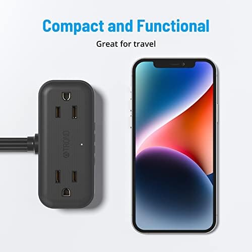 Compact TROND Travel Power Strip with USB Charging Ports – 5 ft Flat Plug Extension Cord for Seamless Device Connectivity in Dorm Rooms and Offices – Essential Travel Adapter for Multiple Outlets and Enhanced Compatibility