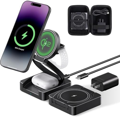 Ultimate 3 in 1 Wireless Charging Station – Qi2-Certified Foldable Charger for i Phone 15/14/13/12, Apple Watch & Air Pods – Fast, Portable Power Hub with Safety Features for On-the-Go Users