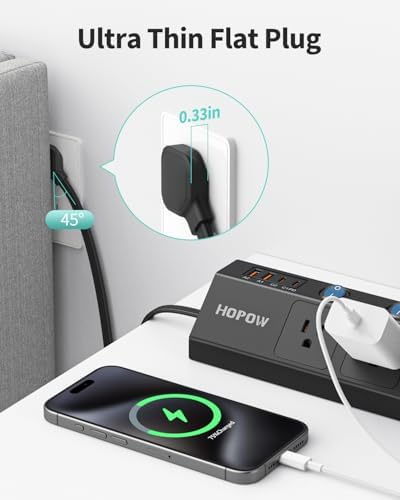 Ultra-Thin 10 Ft Flat Plug Power Strip with Individual Switches – 5-Outlet Surge Protector featuring 2 USB-C (20 W PD) & 2 USB-A Ports, 1700 Joules Surge Protection, Wall-Mount Design for Home and Office – Optimize Your Power Management with Enhanced Speed and Safety