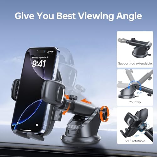 Car Phone Mount – Super Strong Suction Cup Phone Holder for Dashboard/Windshield, 360° Rotating Phone Holders for Your Car, Truck Phone Mount with Quick Release for iPhone 16 Galaxy All Phones-938003 – Enhanced Compatibility and Speed