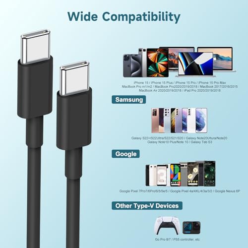 Revolutionary 60 W USB-C Charging Cable Trio – Fast Charge Your i Phone 15, Mac Book Pro, i Pad Pro & Air Pods 4 with Reliable 3 ft Durability – Ultimate Compatibility for Enhanced Performance and Convenience – Ideal for Home, Office, and On-the-Go Use – Sleek White Design for Effortless Style and Organization