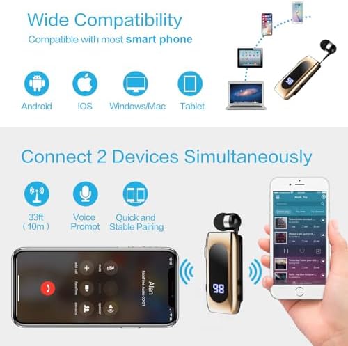 Advanced Retractable Bluetooth V5.0 Earbuds – Premium Noise Cancelling Wireless Headset for Professionals and Athletes, 20-Hour Battery Life, Ergonomic Hands-Free Design, Ideal for Truckers and Drivers, Unmatched Sound Clarity and Portability