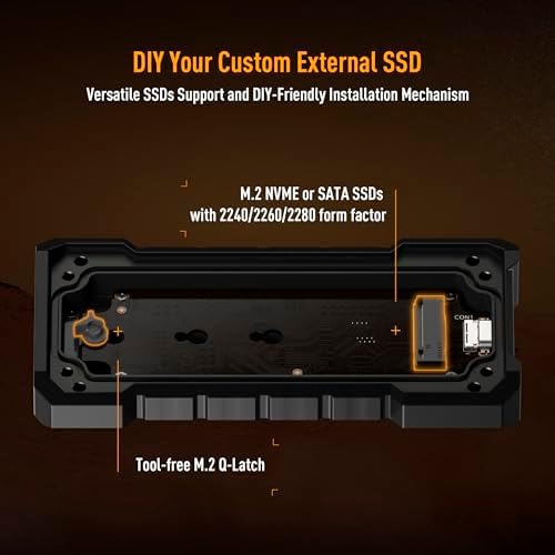 ASUS TUF Gaming A1 External M.2 NVMe SATA PCIe SSD Enclosure – Ultra-Fast USB-C Storage Solution with M.2 Q-Latch, IP68 Waterproof & Dustproof Design, Perfect for PS5 and Xbox Gamers, Enhanced Drop Resistance, Sleek Black Finish for Optimal Performance and Reliability