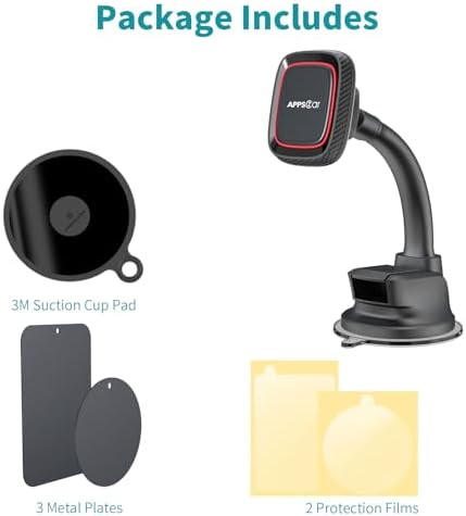 APPS2 Premium Magnetic Car Phone Holder – Versatile Dashboard & Windshield Mount with Flexible Arm & Robust Suction Cup, Ensuring Optimal Smartphone Accessibility for All Models – Your Ultimate Driving Companion for Hands-Free Navigation and Seamless Communication