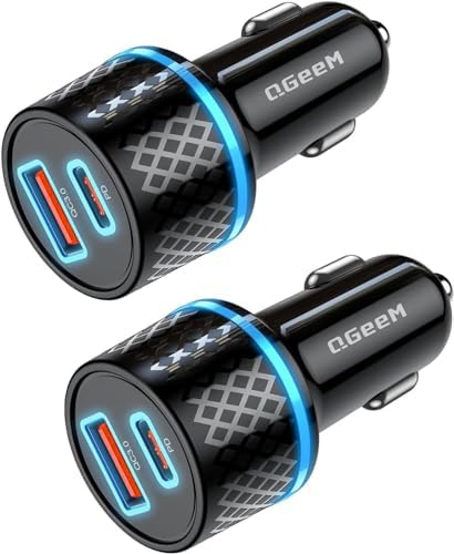QGee M 91 W USB C Car Charger Adapter – 2 Pack Fast Charging Cigarette Lighter Charger with PD3.0 for i Phone 15/14/13 Pro MAX, i Pad Pro & Galaxy S24/S23/S22 – Ultimate Travel Solution with Enhanced Safety Features and Dual Ports
