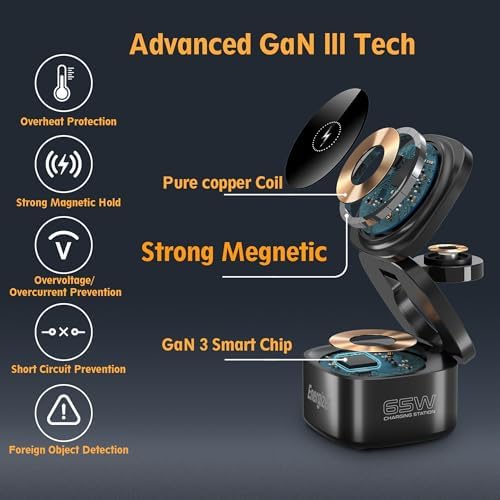 Energizer 5-in-1 Foldable Mag Safe Charging Station with 65 W USB-C Fast Charger – Universal Dock for i Phone 16/15/14/13 Pro Max, Apple Watch, Air Pods, and Mac Book – Streamlined, Portable Power Solution for Tech Enthusiasts