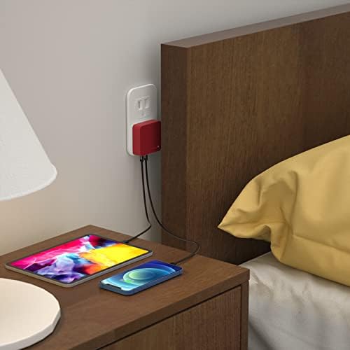Nekmit 52 W Ultra-Compact 4-Port USB C Fast Charger – Dual 20 W Power Delivery & Dual USB Ports for Rapid Charging of i Phone 13, Galaxy, Pixel, i Pad Pro & More – Sleek Design for Home, Office & Travel Efficiency