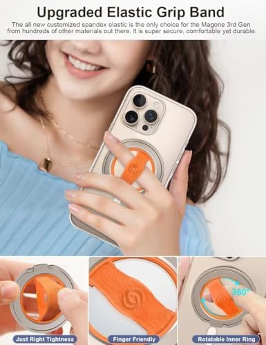 EWA Mag One 3 rd Gen Magnetic Phone Grip Stand – Sleek Black Design for i Phone 16, 15, 14, 13, 12 Series – Enhance Stability with Removable Magnetic Ring Holder and Integrated Finger Strap – Ultimate Hands-Free Kickstand for Streaming and Texting