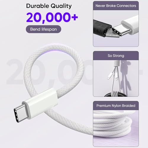 Ultimate 10 FT i Phone 16 & 15 Pro Charger Set – Dual Pack 40 W USB C Fast Charging Cables with 4-Port PD & AC Wall Adapter for Enhanced Compatibility and Convenience – Ideal for Home and Office Use