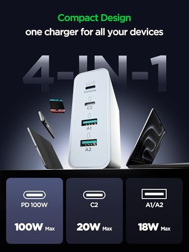 Ultra-Fast 120 W Ga N USB-C Charger with PD3.0 PPS Technology – Compact 4-in-1 Multiport Design for Mac Book Pro/Air, i Phone & Samsung – Rapid Charging for Devices with Advanced Safety Features and Wide Compatibility