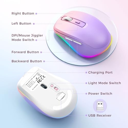 PEIOUS Rechargeable Wireless Mouse with LED – Innovative Jiggler Technology to Keep Your Computer Awake – Sleek Black Design for Optimal Comfort and Productivity
