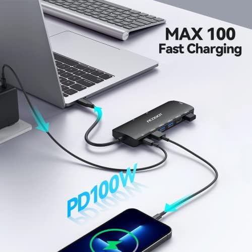 Acodot 9-in-1 USB C Hub: Ultimate 4 K HDMI Adapter with 3 USB 3.0 Ports, SD/TF Reader & 100 W Power Delivery – Stylish Purple Multiport Hub for Mac Book, HP, XPS & More – Boost Your Productivity with Seamless Connectivity and Fast Charging