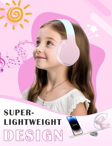 Premium Pink Over-Ear Bluetooth 5.3 Headphones – Versatile Wireless Audio Solution for Kids and Adults with 10-Hour Battery, Adjustable Fit, and Built-In Microphone for Effortless Connectivity and Comfort during School, Travel, or Home Use