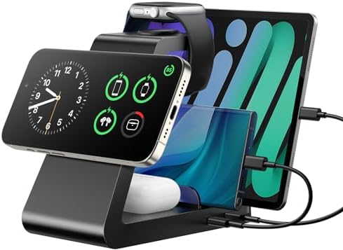 5-in-1 Wireless Charging Station for Apple Devices – Sleek Mag-Safe Dock for i Phone 16, 15, 14, 13, 12 Pro Max, Apple Watch, and Air Pods – Fast 15 W Charging, Magnetic Alignment, Compact White Design – Ultimate Multi-Device Charger with Overcharge Protection and Temperature Control