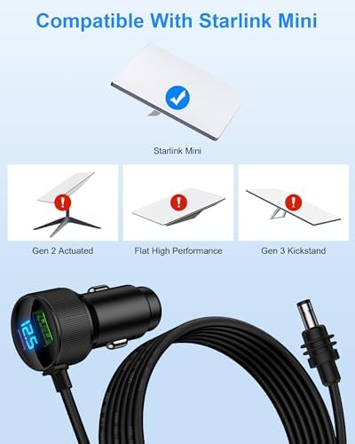Starlink Mini Car Adapter – Dual-Port Waterproof Fast Charger with PD30 W & QC18 W, 10 FT 12 V DC Power Cable for Ultimate Compatibility in Cars, Trucks, Vans, and Yachts – Reliable Power On-the-Go