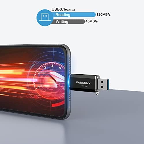 Vansuny 256 GB Dual Type C USB Flash Drive – Versatile OTG Memory Stick for Android, PC & Tablet – High-Speed USB 3.0 Data Transfer with Keychain Attachment – Ideal Solution for Photos, Videos & Document Storage