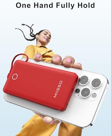 miisso 10000 m Ah Ultra-Slim Portable Power Bank with Integrated Charging Cables – Multi-Device USB-C Travel Charger for i Phone & Samsung – Compact, Lightweight Battery Pack Designed for Maximum Portability and Efficiency