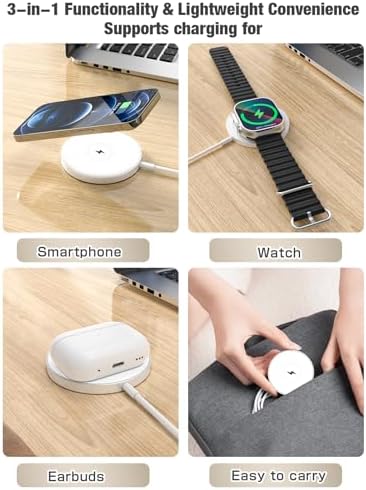 Ultimate 3-in-1 Magnetic Wireless Charging Pad for i Phone 12-16 Series, Apple Watch, and Air Pods – Streamlined Power Hub with Enhanced Speed and Compatibility for Effortless Device Management – Sleek Black Design for Home and Office Use