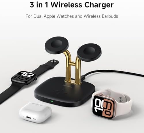 Revolutionize Your Charging Routine with the Swan Scout 3-in-1 Wireless Charging Station – Fast Dual Charger for Apple Watch Ultra 2/10/9 & Air Pods Pro 2/3/2 in Elegant White and Silver – Compact Design, Rapid Power Boosts, and Enhanced Safety Features for Modern Living
