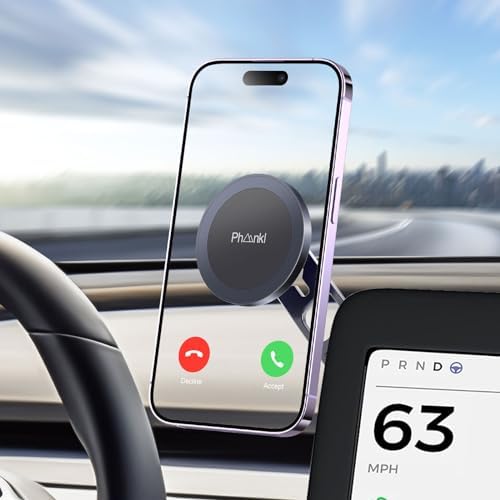 Mag Safe-Enabled Tesla Phone Mount – Premium Magnetic Dashboard Holder for i Phone 12-15 | Versatile Foldable Design for Model 3/Y | Ultimate Safety & Effortless Navigation Accessory