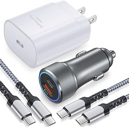 Bangfun 25 W Dual-Port USB-C Car Charger with 2 x 6.6 ft Cables – Ultra-Fast Charging for Samsung Galaxy S24/S23/S22/S21/S20 FE – Compact, Reliable, and Versatile Power Solution for On-the-Go Devices