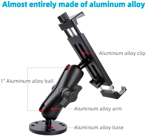 Premium All-Aluminum Tablet Holder with Heavy-Duty Drill Base – Versatile Mount for i Pad Pro, Samsung Galaxy Tab & More (4.7″-15″) – Ideal for Cars, Trucks, Boats, and Workspaces – Adjustable Viewing Angles for Enhanced Productivity and Entertainment