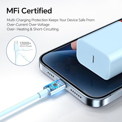 Vibrant 3-Pack 20 W USB-C Fast Charging Blocks with 10 FT Cables for i Phone 16/15 Pro/Max & i Pad – Stylish Efficiency & Enhanced Compatibility in Blue & Purple