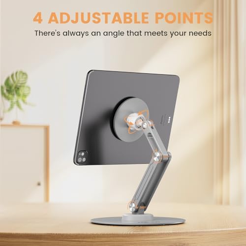 Versatile Magnetic i Pad Stand – Foldable Aluminum Alloy Tablet Holder with 360° Adjustable Rotation for Optimal Viewing and Enhanced Stability – Lightweight and Portable Accessory for Home and Office Use (Sleek Gray Finish)