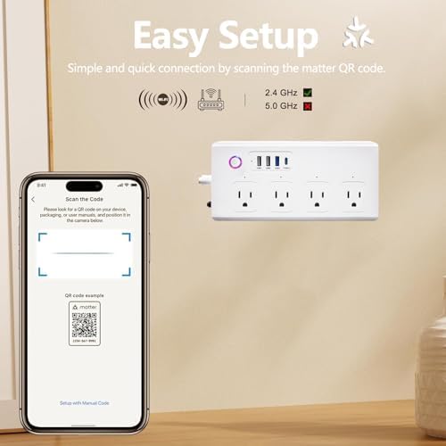 Smart Power Strip with Voice Control – Usee Link 4 AC Outlets & 4 USB Ports (2 A, 2 C) Surge Protector, 5 ft Cord, Wi-Fi Enabled for Alexa & Google Home, No Hub Required, Sleek Black Design for Modern Charging Solutions