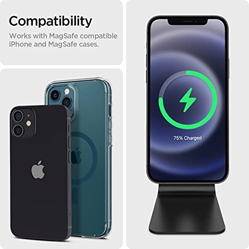 Spigen One Tap Mag Fit Wireless Charger Mount for i Phone 16/15/14/13/12 & Air Pods Pro – Effortless Magnetic Charging Stand with Innovative One Tap Technology, Sophisticated Black Finish, Enhanced Mag Safe Support, and Non-Slip Stability for Seamless Home and Office Charging Solutions